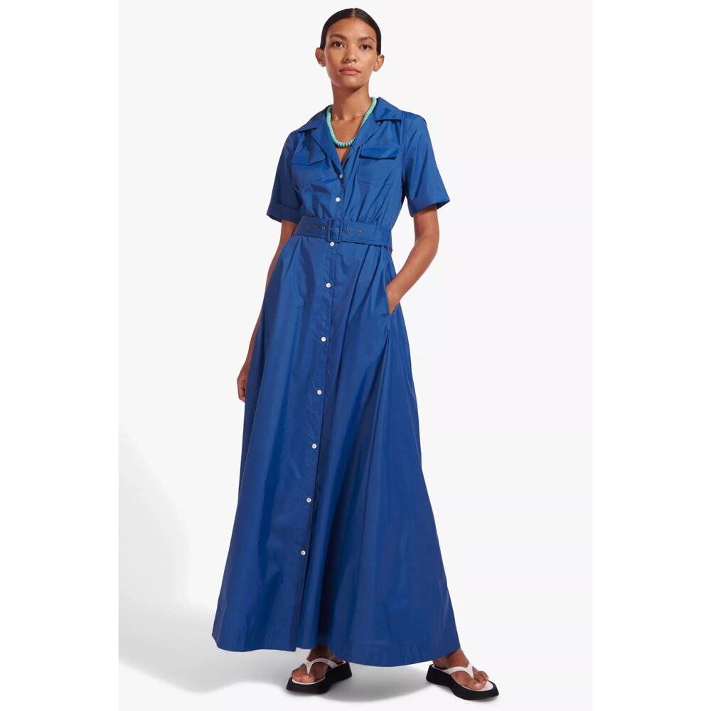 Staud Millie Maxi Belted Shirt Dress Lapis Blue recycled nylon size 00 XXS - Picture 14 of 14